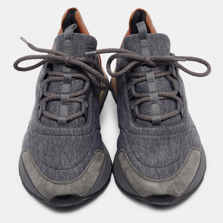 Pre Owned Hermes Grey Suede and Fabric Bouncing Lace Up Sneakers Size 43.5