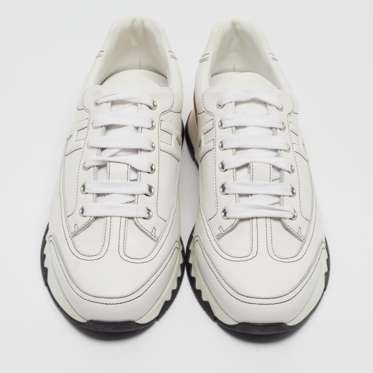 Pre Owned Hermes White Leather Quicker Sneakers Size 40