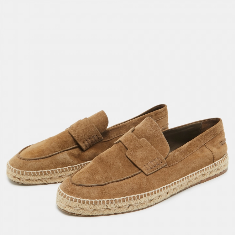 Pre Owned Hermes Olive Green Suede Trip Espadrille Flats Size 40