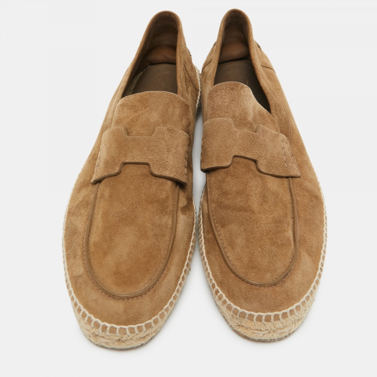 Pre Owned Hermes Olive Green Suede Trip Espadrille Flats Size 40