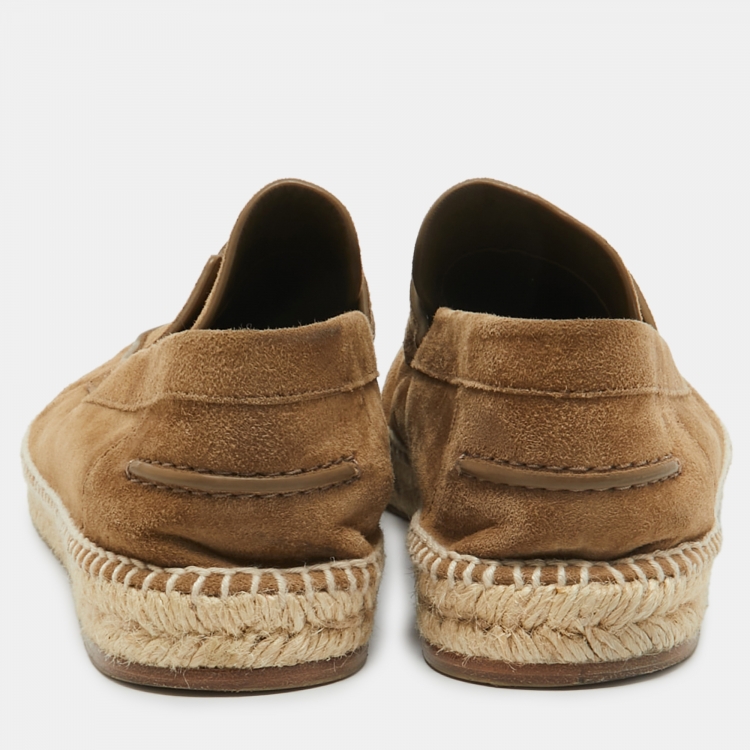 Pre Owned Hermes Olive Green Suede Trip Espadrille Flats Size 40