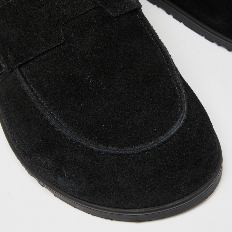 Pre Owned Hermes Black Suede Flat Mules Size 39.5