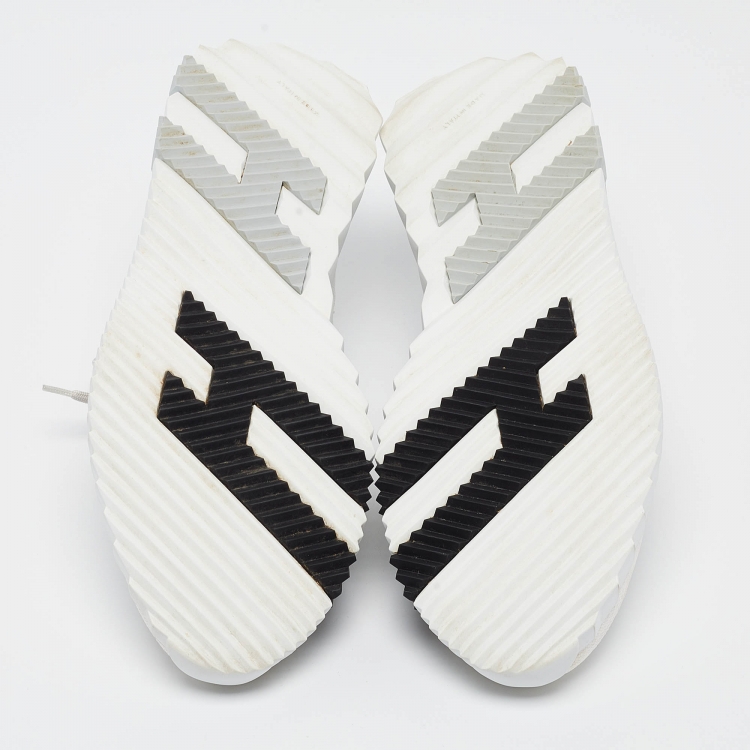 Pre Owned Hermes White Knit Fabric Flex Sneakers Size 42