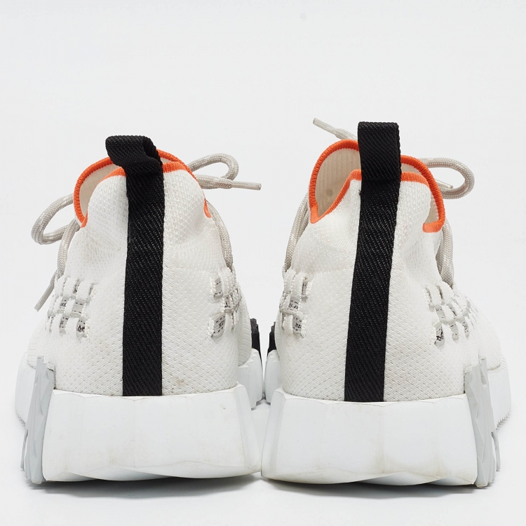 Pre Owned Hermes White Knit Fabric Flex Sneakers Size 42