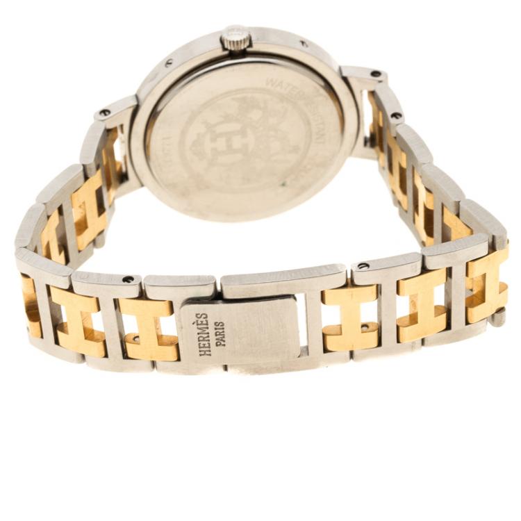 Pre Owned Hermes Cream Gold Tone Stainless Steel Clipper Men's Wristwatch 30 mm