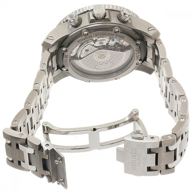 Pre Owned Hermes Grey Stainless Steel and Titanium Clipper Diver Men's Wristwatch 44MM