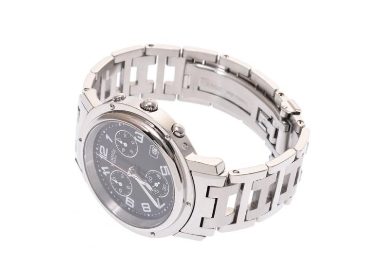 Pre Owned Hermes Black Stainless Steel Clipper Chrono CL1.910 Men's Wristwatch 38MM