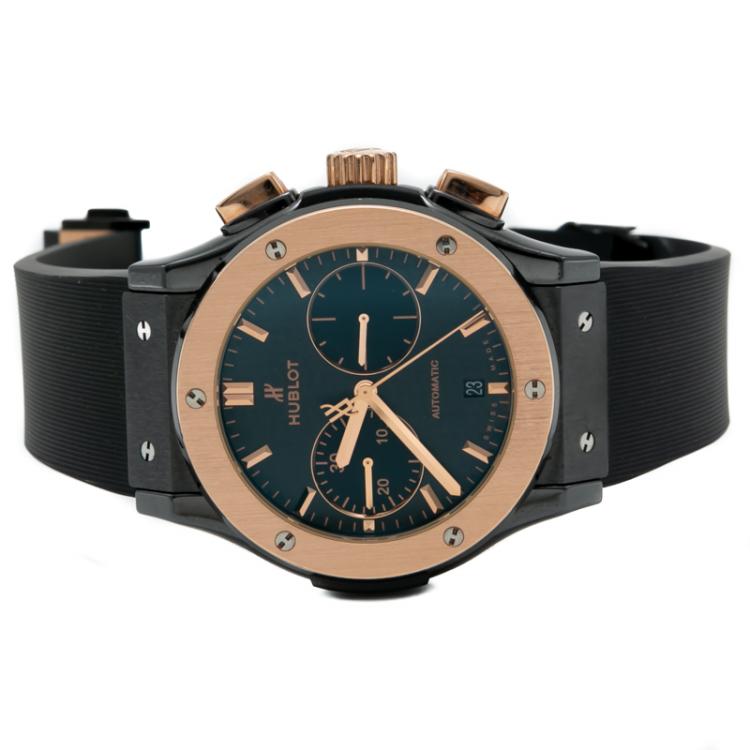 Pre Owned Hublot Black Ceramic & 18K Rose Gold Classic Fusion Chronograph Men's Watch 45MM