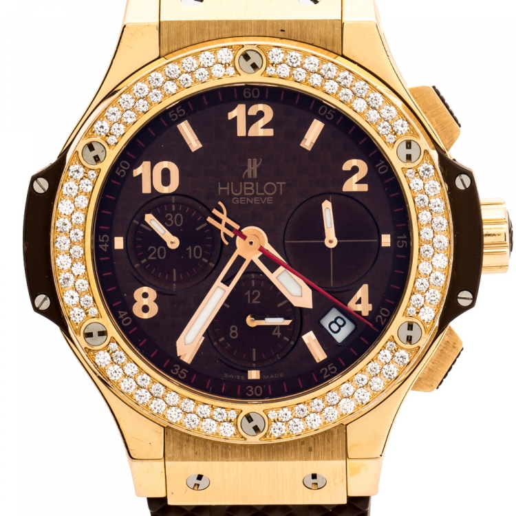 Pre Owned Hublot Chocolate 18K Rose Gold Diamond Big Bang Cappuccino 341.PC.1007.RX.114 Men's Wristwatch 41 mm