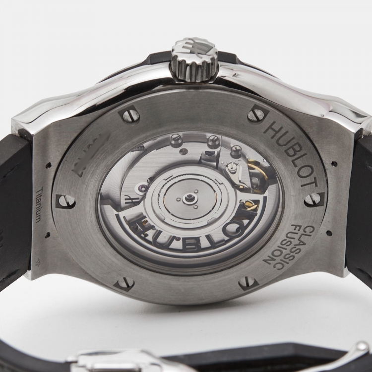Pre Owned Hublot Green Titanium Alligator Rubber Classic Fusion 542.NX.8970.LR Men's Wristwatch 42 mm