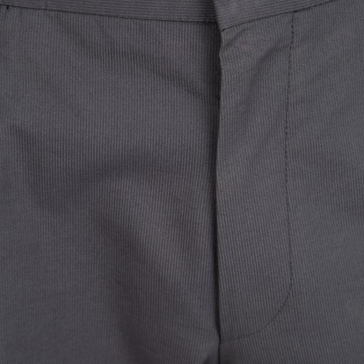 مملوكة مسبقًا Hugo By Hugo Boss Grey Cotton Pin Striped Helse Trousers XL