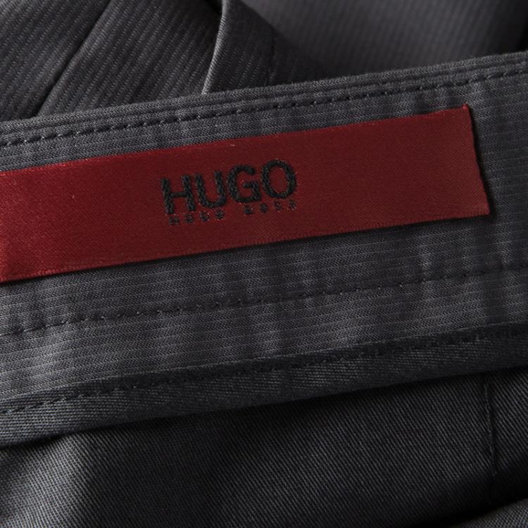 مملوكة مسبقًا Hugo By Hugo Boss Grey Cotton Pin Striped Helse Trousers XL