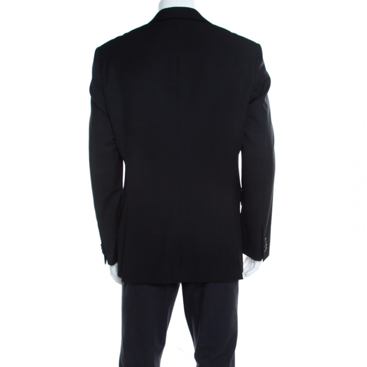 Pre Owned Boss By Hugo Boss Black Self Striped Wool and Mohair Segal Blazer XL