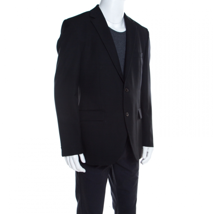 Pre Owned Boss By Hugo Boss Black Self Striped Wool and Mohair Segal Blazer XL