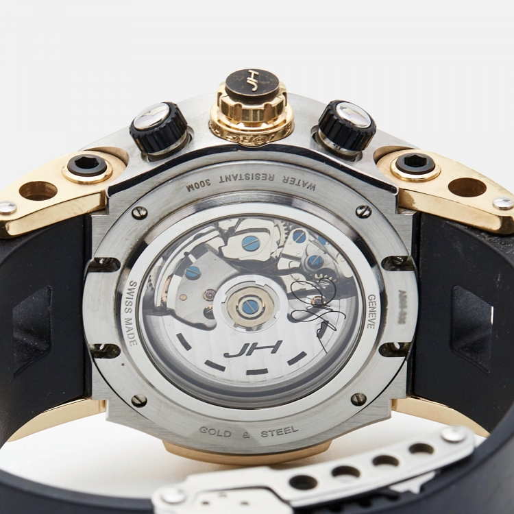 Pre Owned Hysek Black 18K Rose Gold Stainless Steel Rubber Abyss Explorer AB06 Men's Wristwatch 44 mm