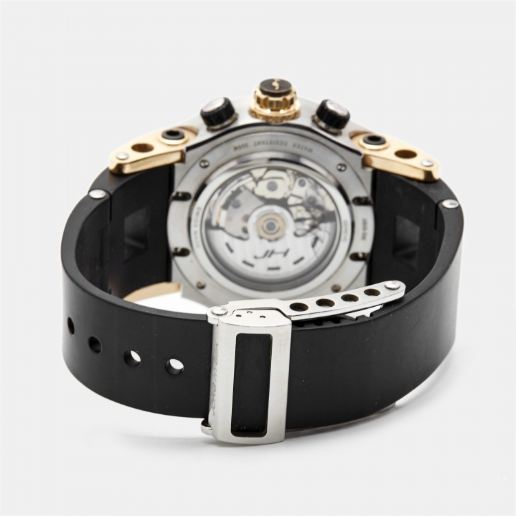 Pre Owned Hysek Black 18K Rose Gold Stainless Steel Rubber Abyss Explorer AB06 Men's Wristwatch 44 mm