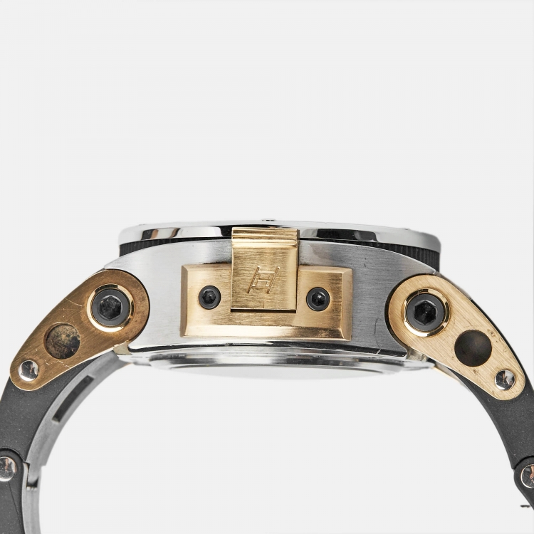 Pre Owned Hysek Black 18K Rose Gold Stainless Steel Rubber Abyss Explorer AB06 Men's Wristwatch 44 mm