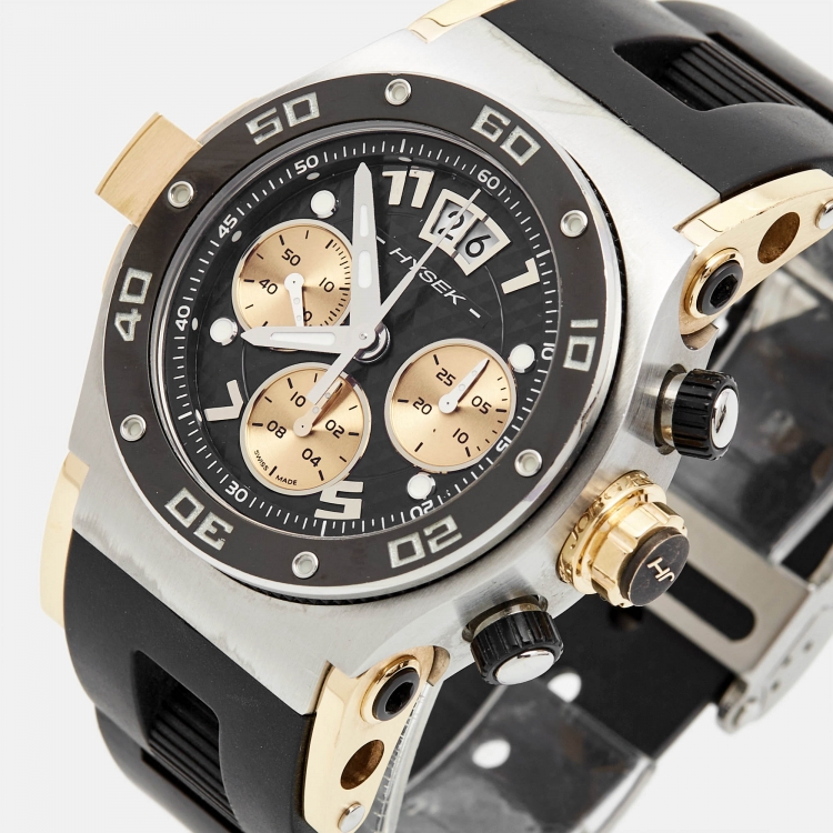 Pre Owned Hysek Black 18K Rose Gold Stainless Steel Rubber Abyss Explorer AB06 Men's Wristwatch 44 mm