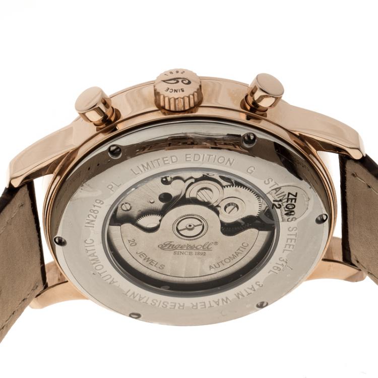 Pre Owned Ingersoll Cream Rose Gold-Plated Steel Columbia No. 1 Limited Edition Men's Wristwatch 44MM