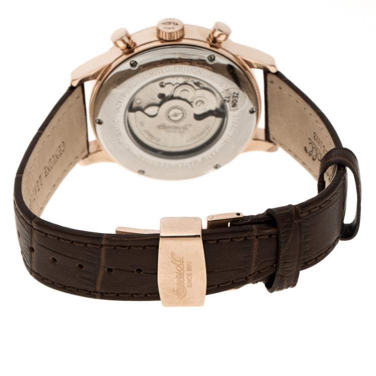 Pre Owned Ingersoll Cream Rose Gold-Plated Steel Columbia No. 1 Limited Edition Men's Wristwatch 44MM