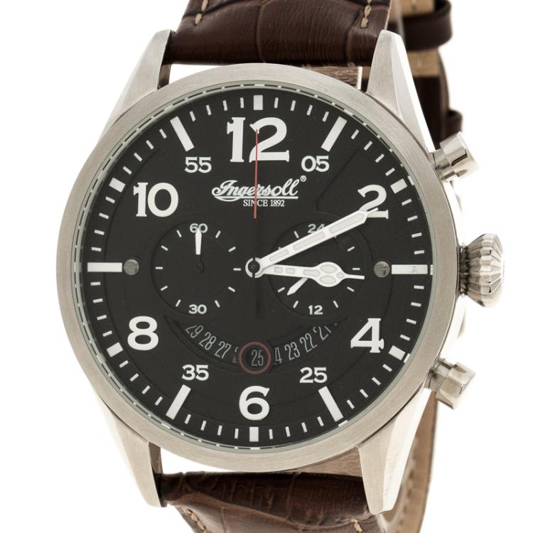 Pre Owned Ingersoll Black Stainless Steel Compton Men's Wristwatch 46MM