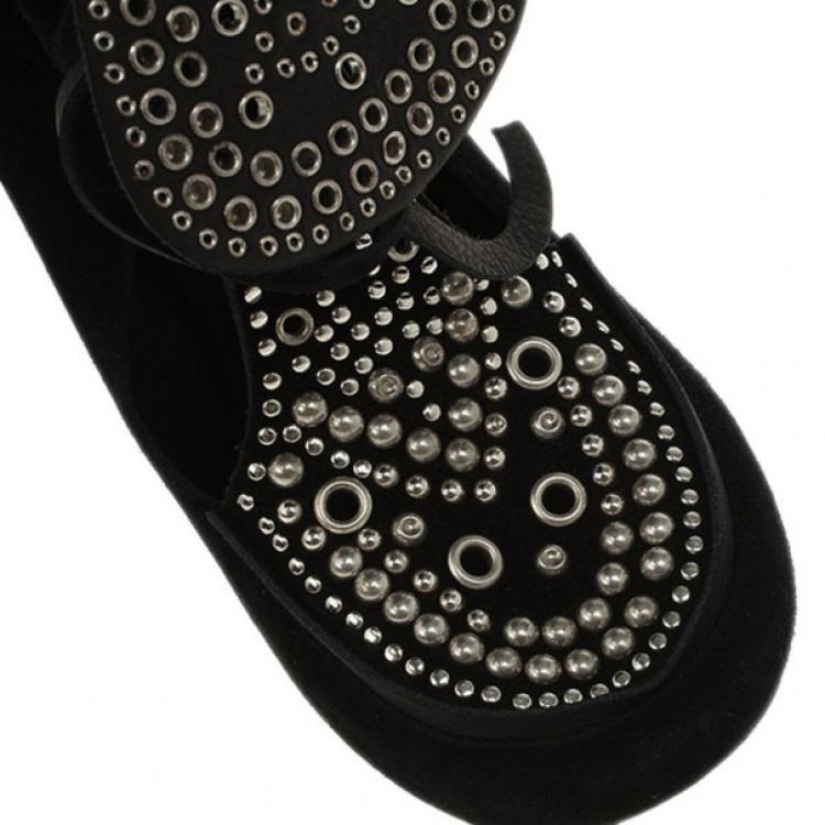 Pre Owned Isabel Marant Black Suede Mossa Studded Cutout Ankle Boots Size 37