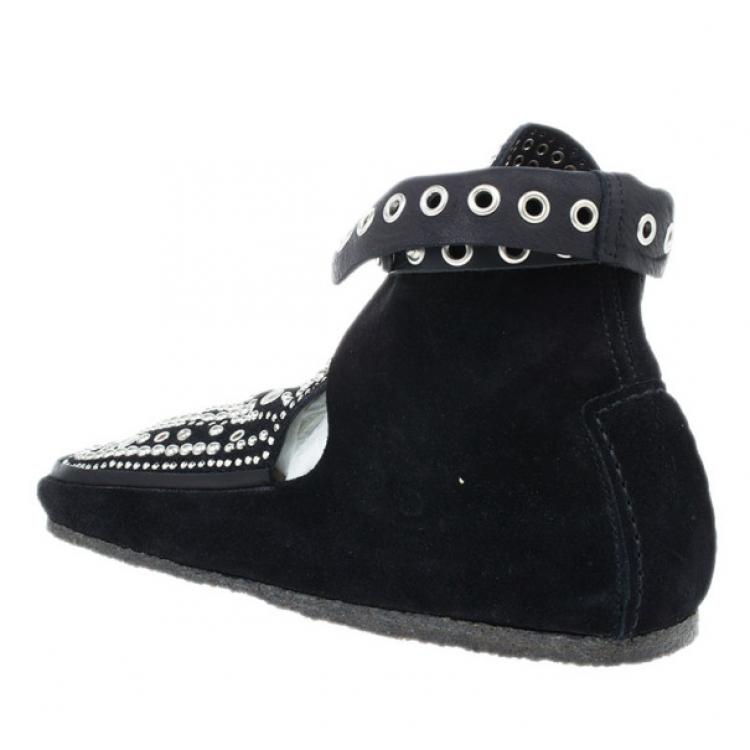 Pre Owned Isabel Marant Black Suede Morley Studded Boots Size 38
