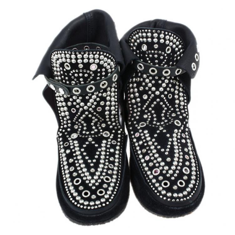 Pre Owned Isabel Marant Black Suede Morley Studded Boots Size 38