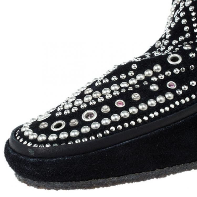 Pre Owned Isabel Marant Black Suede Morley Studded Boots Size 38
