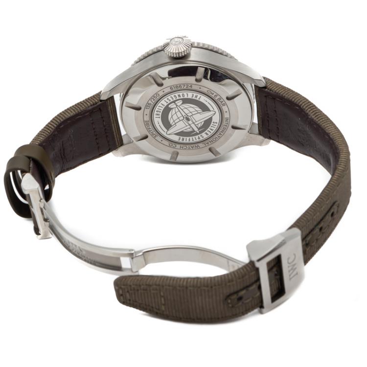 Pre Owned IWC Black Pilot'S Timezoner Spitfire Limited Edition 'The Longest Flight' Steel Watch 46MM