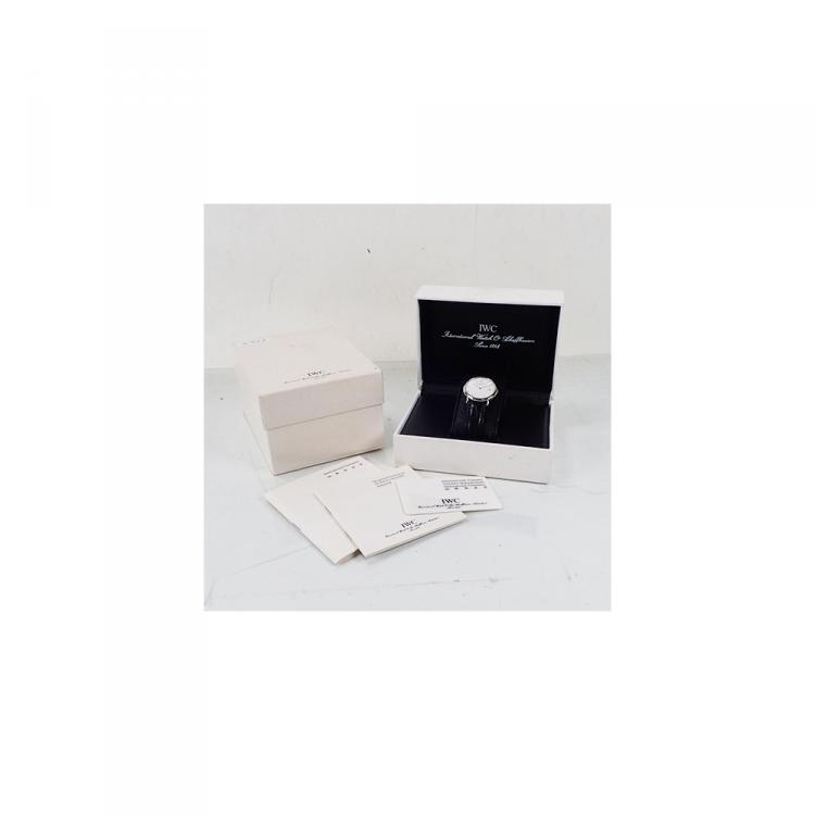 Pre Owned IWC White Stainless Steel and Leather Portofino 3331 Men's Wristwatch 33MM
