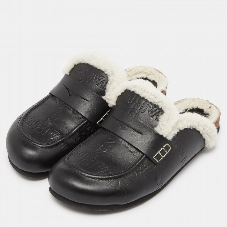 Pre Owned J.W. Anderson Black Monogram Leather Penny Flat Mules Size 43