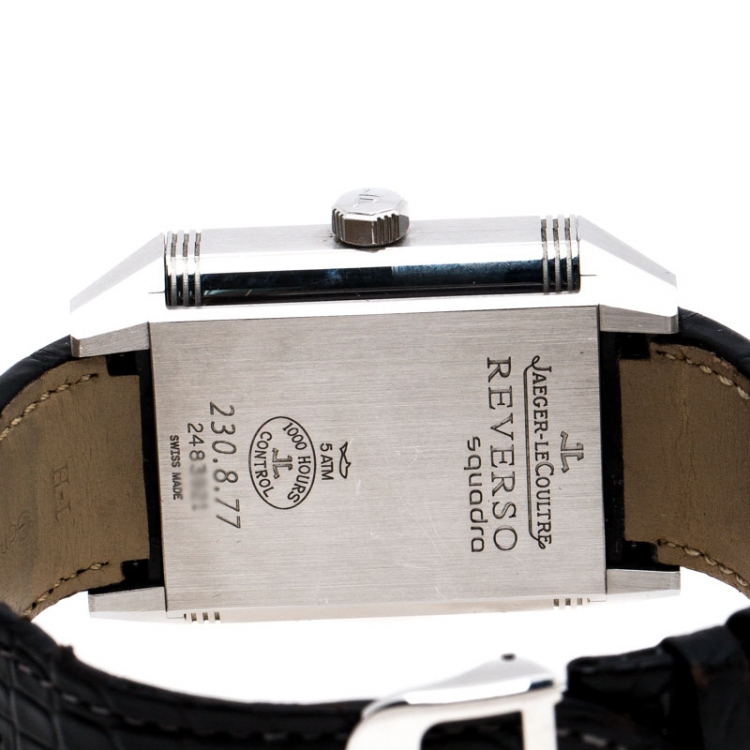 Pre Owned Jaeger LeCoultre Silver White Stainless Steel Reverso Squadra 230.8.77 Men's Wristwatch 35 mm