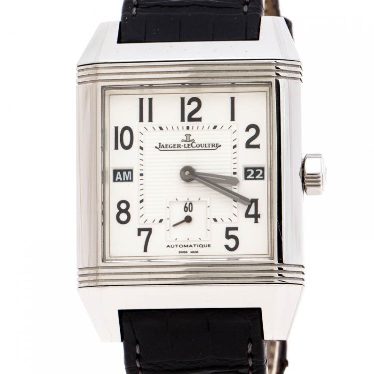 Pre Owned Jaeger LeCoultre Silver White Stainless Steel Reverso Squadra 230.8.77 Men's Wristwatch 35 mm