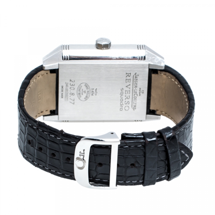 Pre Owned Jaeger LeCoultre Silver White Stainless Steel Reverso Squadra 230.8.77 Men's Wristwatch 35 mm