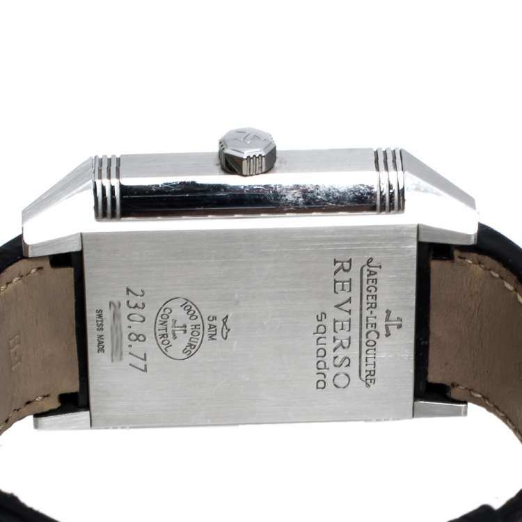 Pre Owned Jaeger LeCoultre Silver White Stainless Steel Reverso Squadra 230.8.77 Men's Wristwatch 35 mm