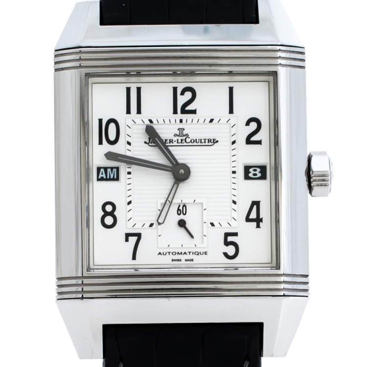 Pre Owned Jaeger LeCoultre Silver White Stainless Steel Reverso Squadra 230.8.77 Men's Wristwatch 35 mm