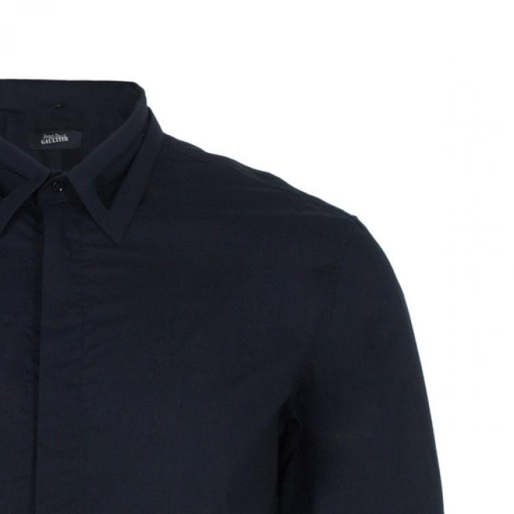 Pre Owned Jean Paul Gaultier Mens Laser Cut Collar Black Shirt M