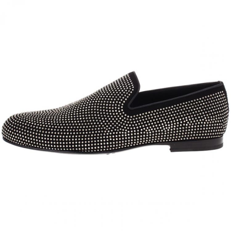 Pre Owned Jimmy Choo Black Mini Studded Suede Sloane Smoking Slippers Size 41