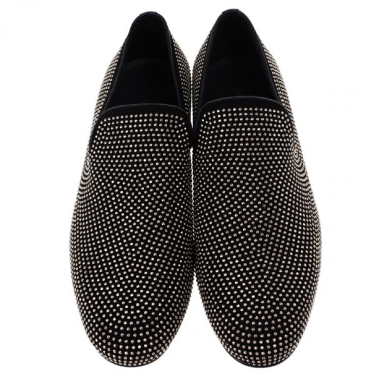 Pre Owned Jimmy Choo Black Mini Studded Suede Sloane Smoking Slippers Size 41