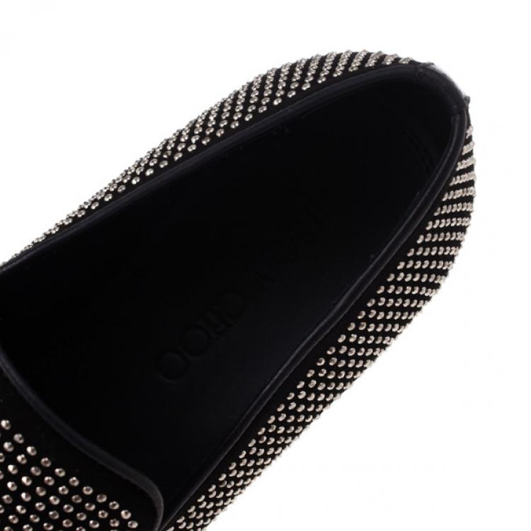 Pre Owned Jimmy Choo Black Mini Studded Suede Sloane Smoking Slippers Size 41