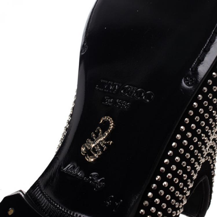 Pre Owned Jimmy Choo Black Mini Studded Suede Sloane Smoking Slippers Size 41