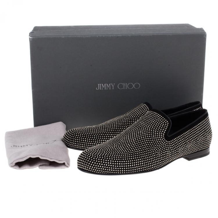 Pre Owned Jimmy Choo Black Mini Studded Suede Sloane Smoking Slippers Size 41