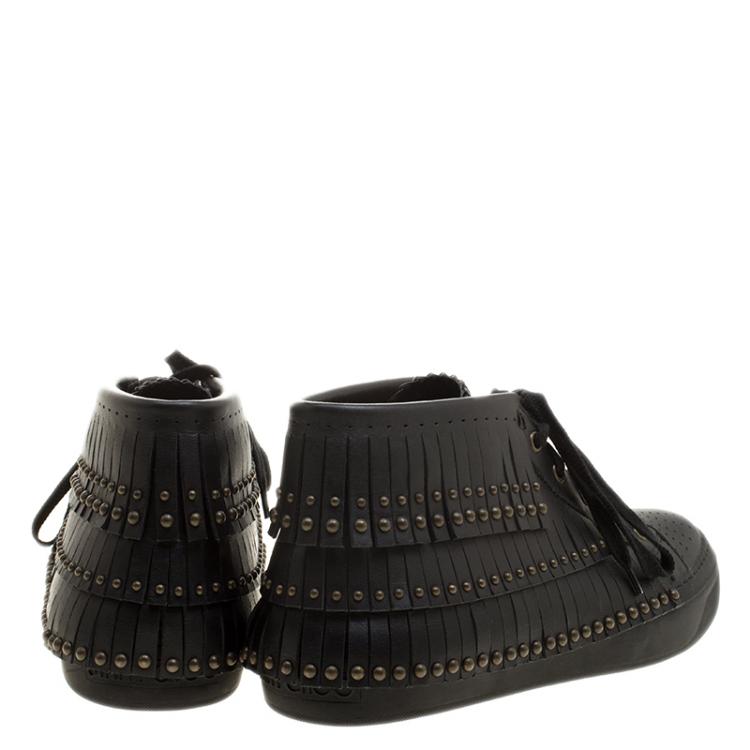 Pre Owned Jimmy Choo Black Leather Bastian Fringe High Top Sneakers Size 42