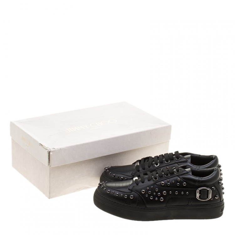 Pre Owned Jimmy Choo Black Studded Leather Roman Sneakers Size 42