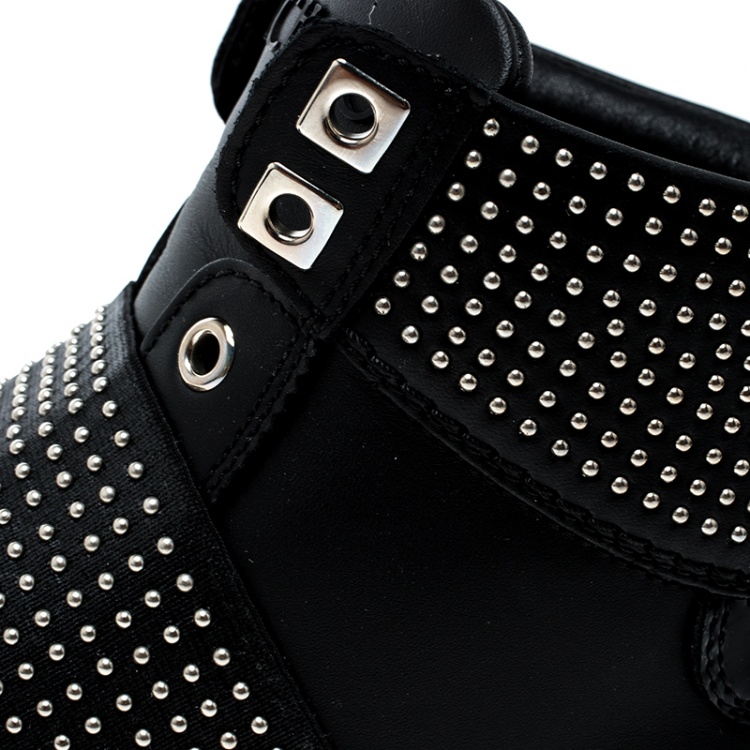 Pre Owned Jimmy Choo Black Studded Leather Archie High Top Sneakers Size 43