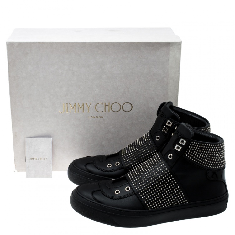 Pre Owned Jimmy Choo Black Studded Leather Archie High Top Sneakers Size 43