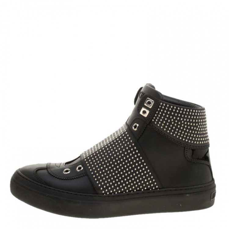 Pre Owned Jimmy Choo Black Studded Leather Archie High Top Sneakers Size 40.5