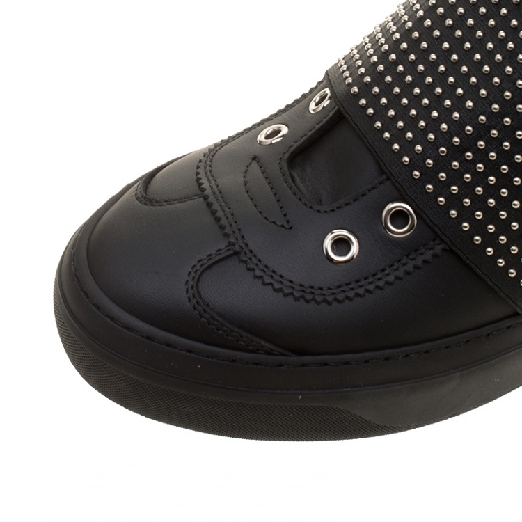 Pre Owned Jimmy Choo Black Studded Leather Archie High Top Sneakers Size 40.5