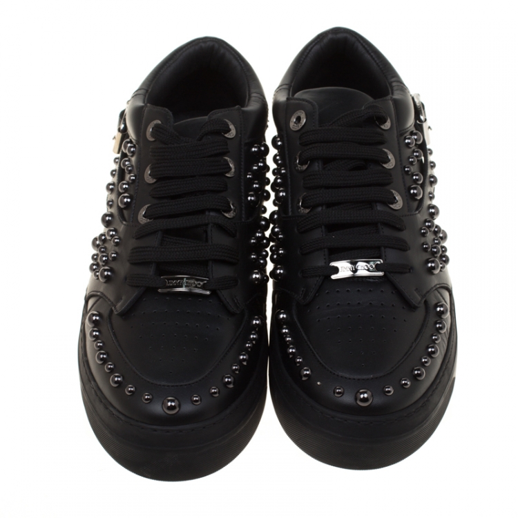Pre Owned Jimmy Choo Black Studded Leather Roman Sneakers Size 43